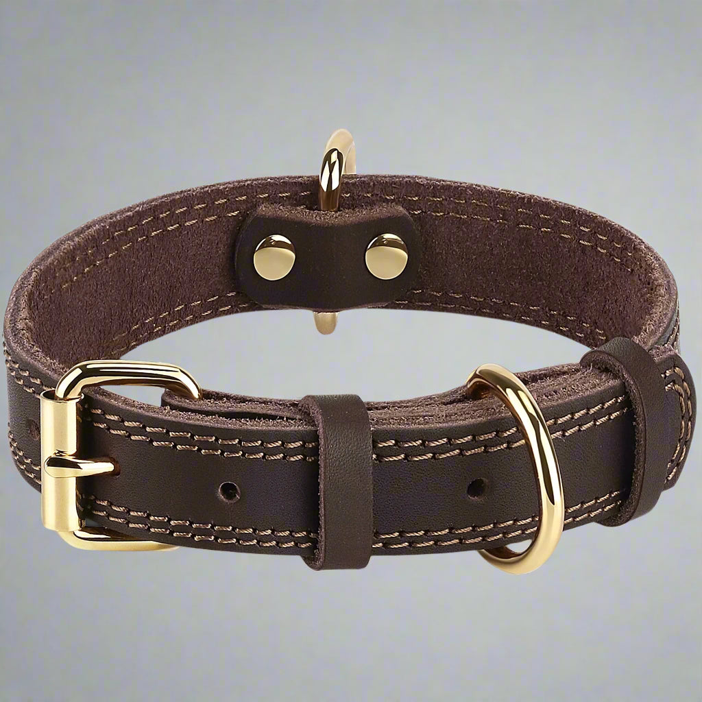 Dog Collar, Leather Dog Collar, Heavy Duty Dog Collars for Large Dogs, Brown