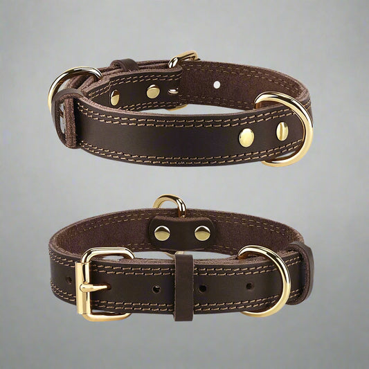 Dog Collar, Leather Dog Collar, Heavy Duty Dog Collars for Large Dogs, Brown