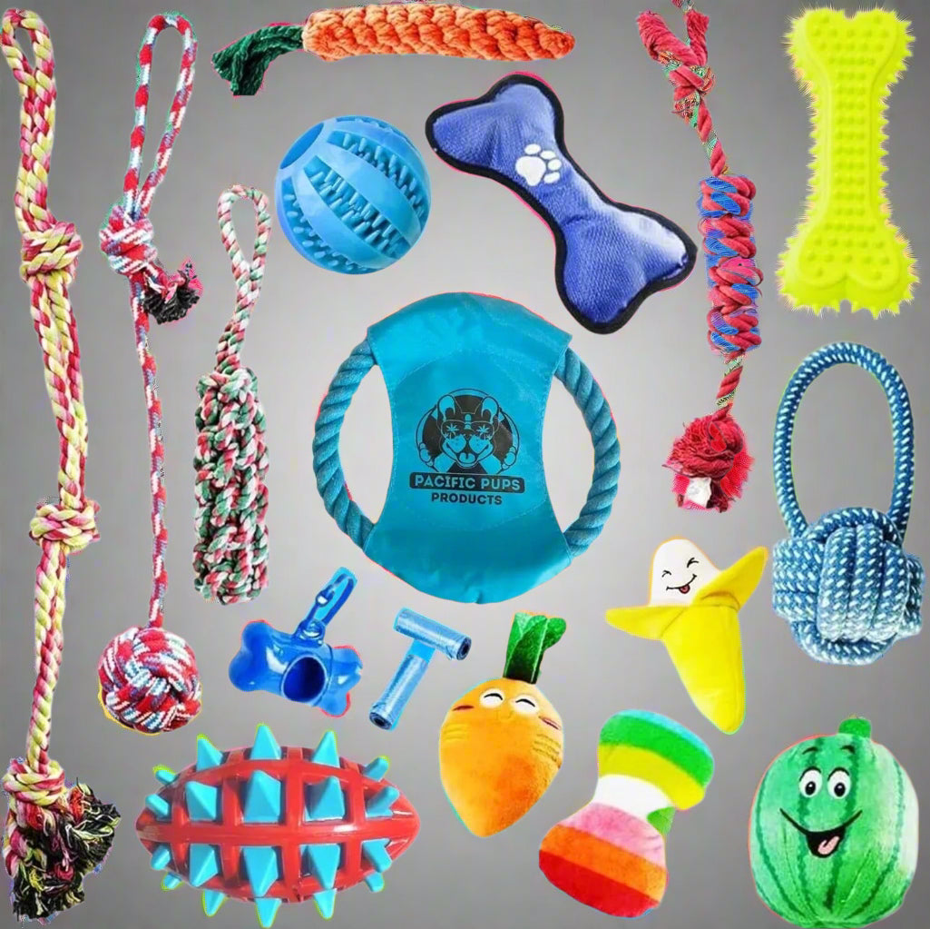 Pacific Pups - 18 Pack Dog Chew Toys - Puppy Toys - Dog Rope Toys Dog Plush