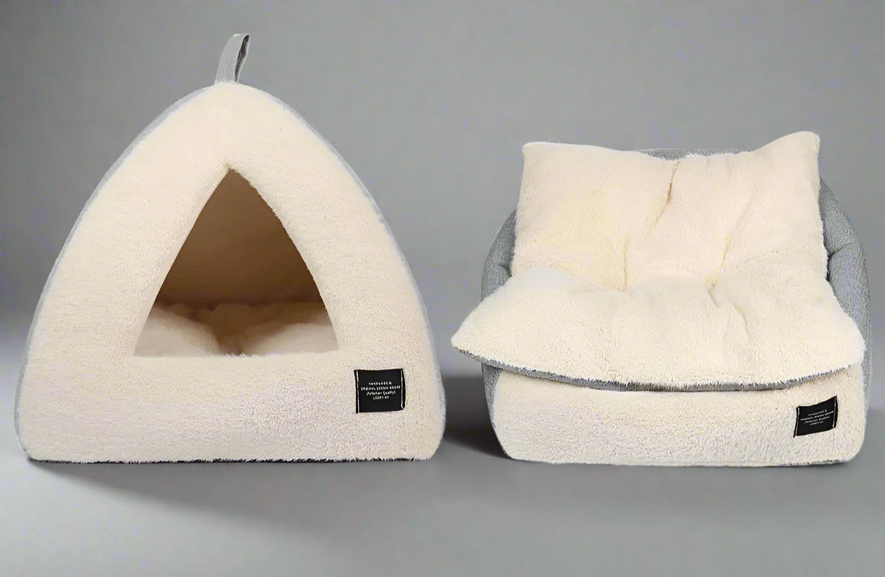 Pet Beds Medium 2-In-1 Cozy Cat Bed with Removable Cushion, Silver Gray