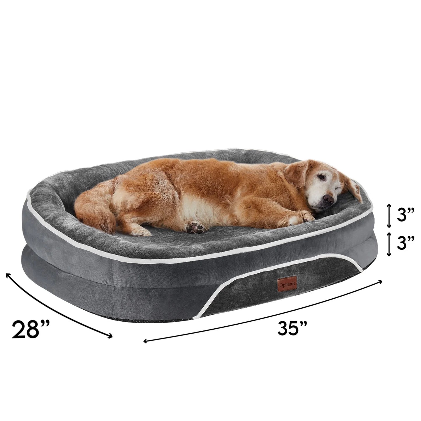 35In Luxury Sofa-Style Pet Orthopedic Bed for Large and Medium Dogs – Removable Machine-Washable Plush Cover, 4-Sided Bolster, Non-Slip Bottom, Size 35”X28”X6” Gray