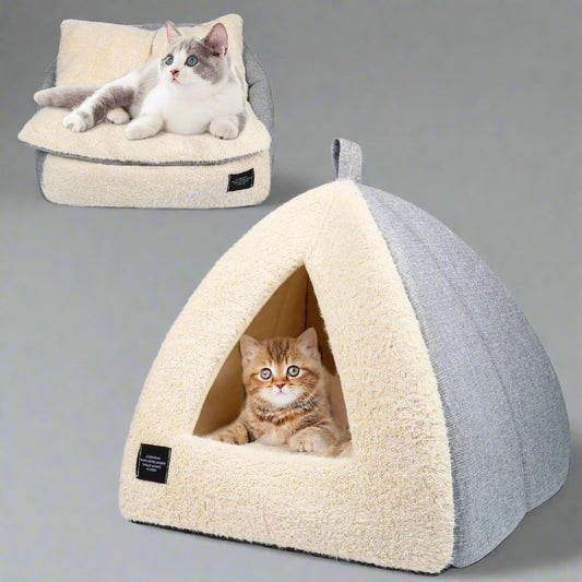 Pet Beds Medium 2-In-1 Cozy Cat Bed with Removable Cushion, Silver Gray