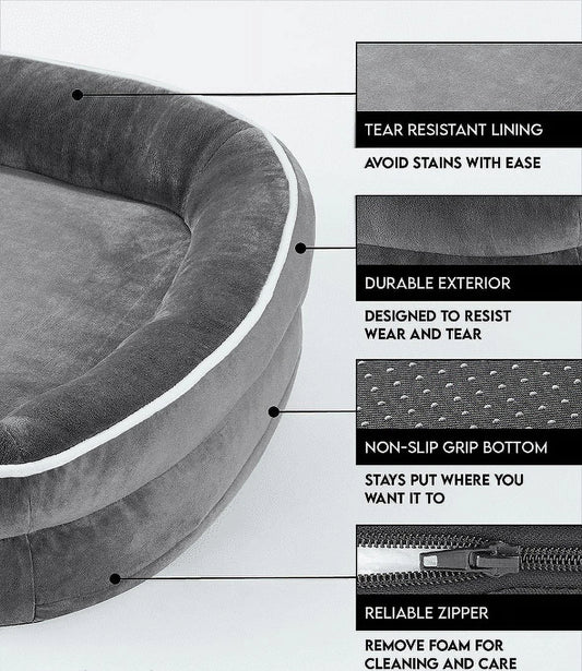 35In Luxury Sofa-Style Pet Orthopedic Bed for Large and Medium Dogs – Removable Machine-Washable Plush Cover, 4-Sided Bolster, Non-Slip Bottom, Size 35”X28”X6” Gray