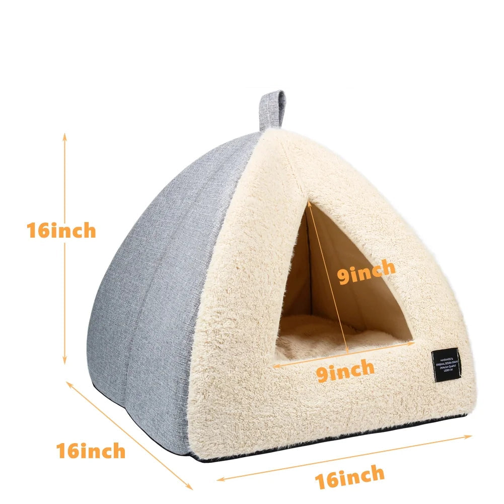 Pet Beds Medium 2-In-1 Cozy Cat Bed with Removable Cushion, Silver Gray