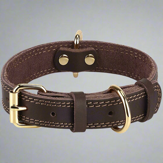 Dog Collar, Leather Dog Collar, Heavy Duty Dog Collars for Large Dogs, Brown
