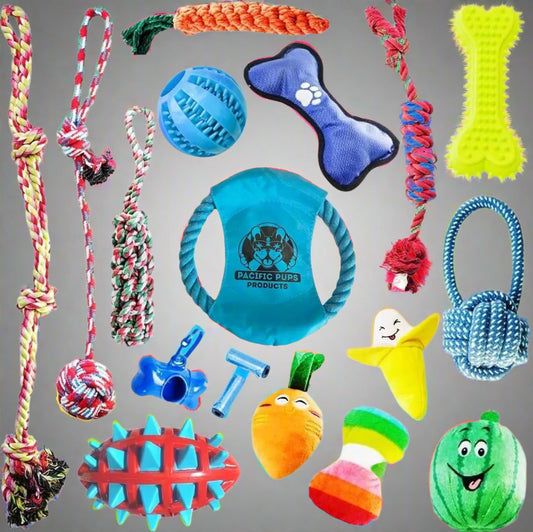 Pacific Pups - 18 Pack Dog Chew Toys - Puppy Toys - Dog Rope Toys Dog Plush