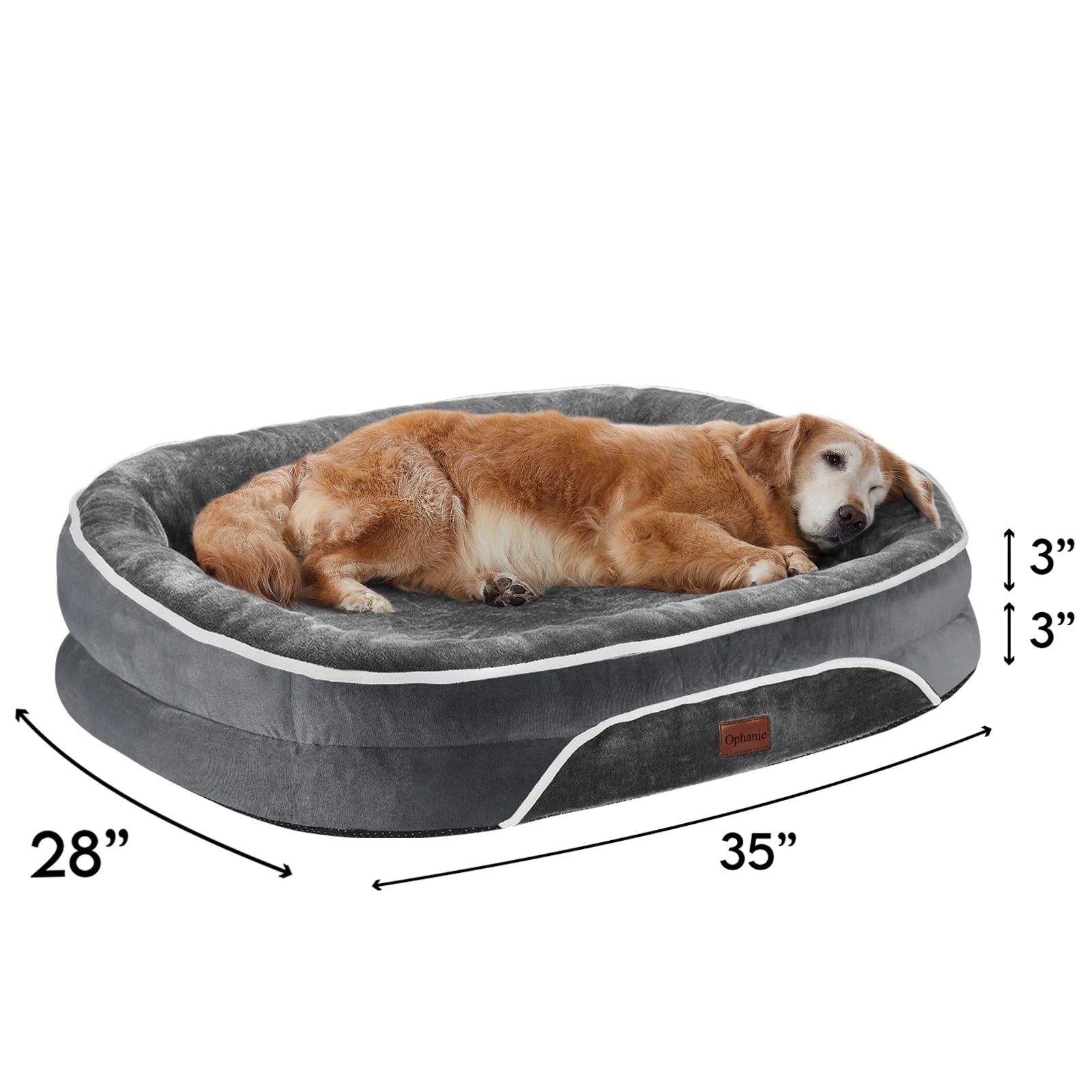 35In Luxury Sofa-Style Pet Orthopedic Bed for Large and Medium Dogs – Removable Machine-Washable Plush Cover, 4-Sided Bolster, Non-Slip Bottom, Size 35”X28”X6” Gray